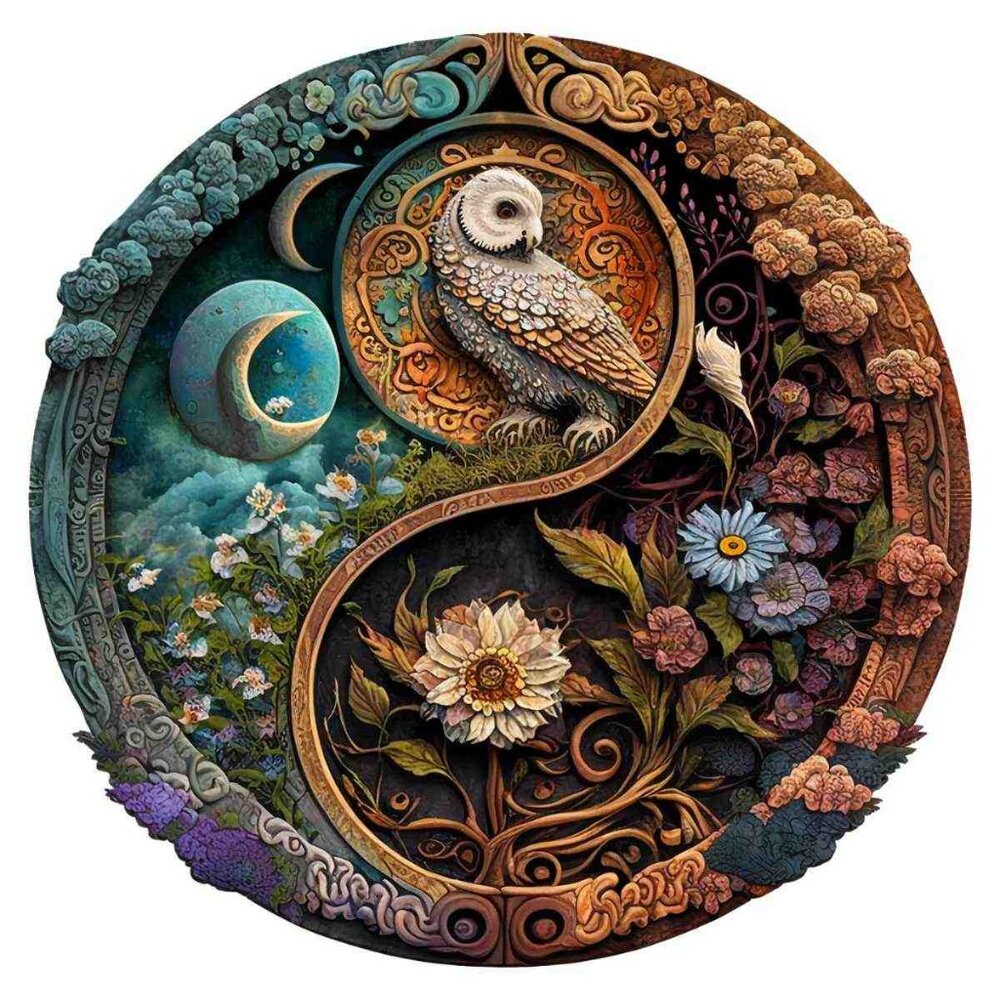 Flower & Bird Yin Yang wooden jigsaw puzzle